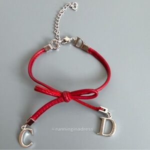Dior Vintage Red Leather Bow CD Bracelet Anklet John Galliano Era 2001